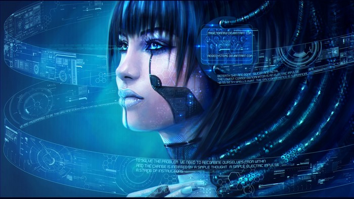 Cybernetic woman with futuristic HUD