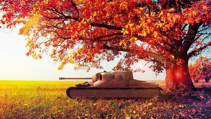 AT-15A tank under an autumn tree in a field