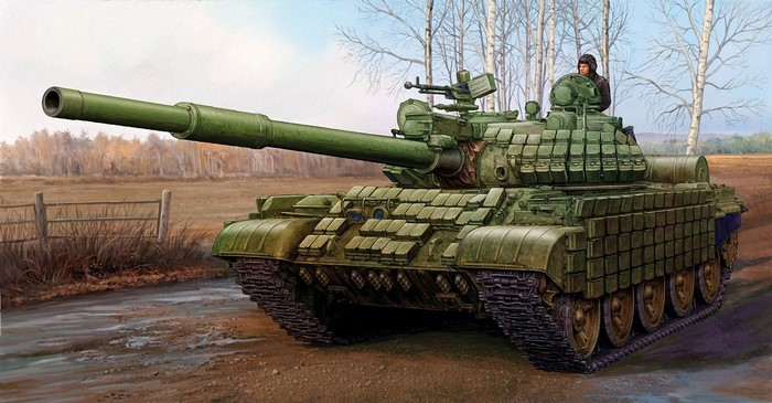 Painting of a green tank with a crew member