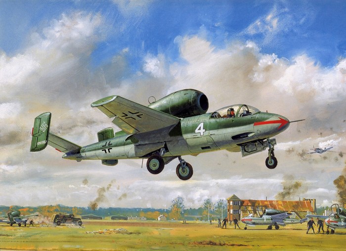 He-162 Volksjager airplane taking off