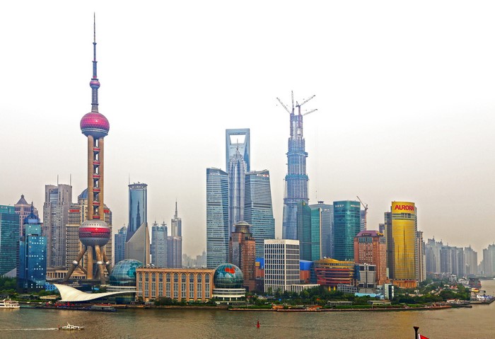 Shanghai skyline with Oriental Pearl Tower and skyscrapers