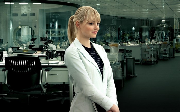 Emma Stone in a laboratory