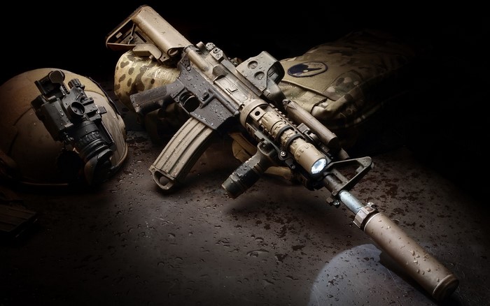 AR-15 assault rifle with night vision and tactical gear