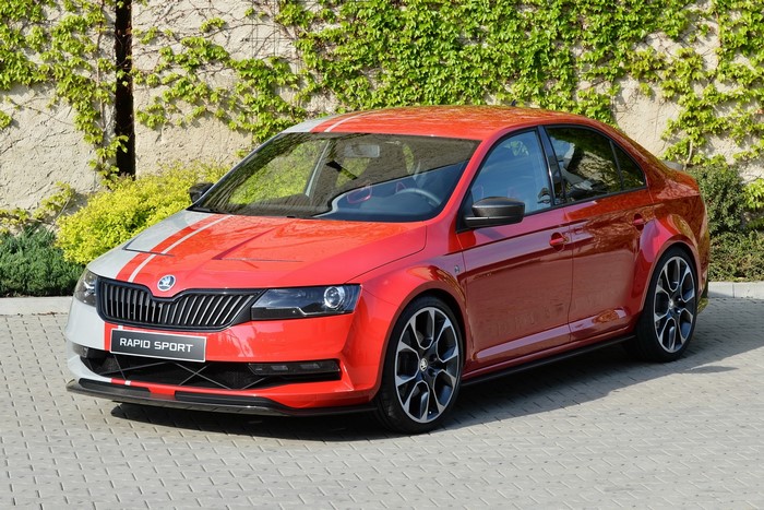 Skoda Rapid Sport sedan with racing stripes