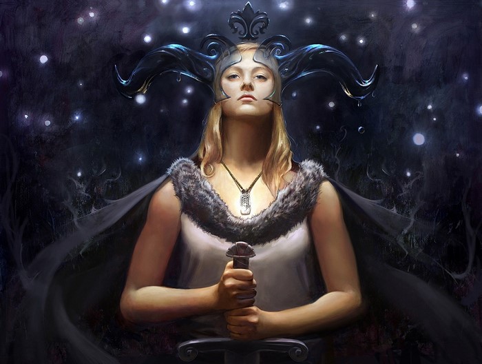 Warrior woman with horns and sword