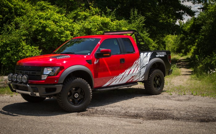 Red 2013 Ford F-150 SVT Raptor Roush Off-Road Truck