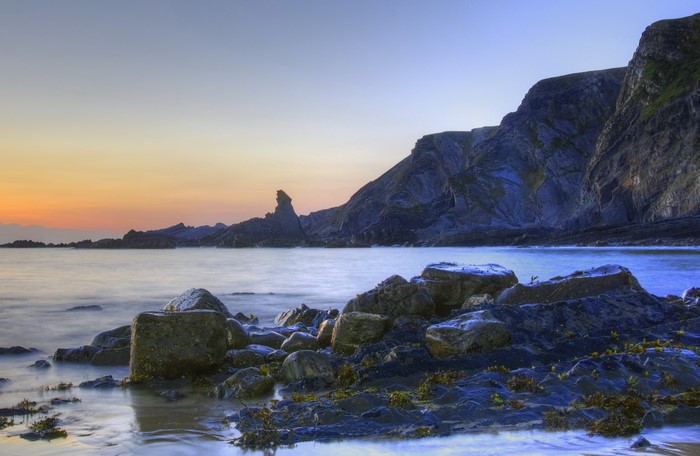 Rocky Coastline at Sunset in Hartland, England