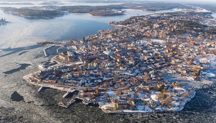 4K Vaxholm, Sweden in Winter from Above