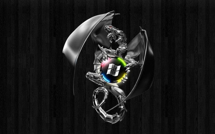 Metallic Dragon holding Windows logo sphere