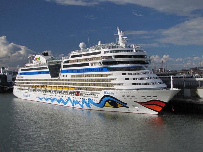 AIDA Stella cruise ship docked at a harbor
