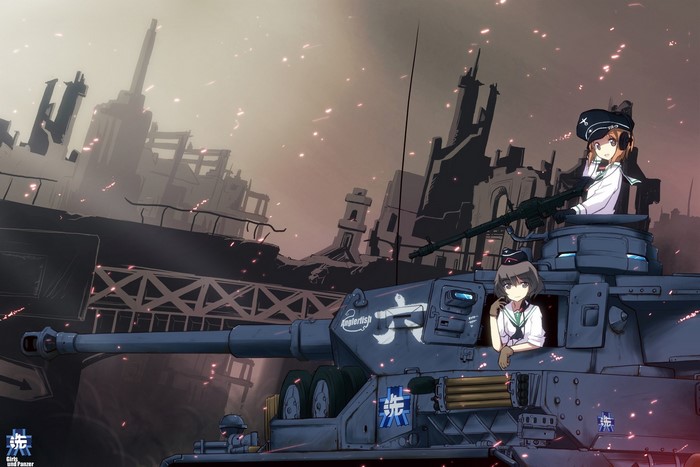 Girls und Panzer tank in ruined city