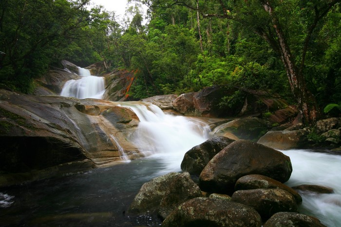 Waterfalls flowing over rocks in Queensland, Australia