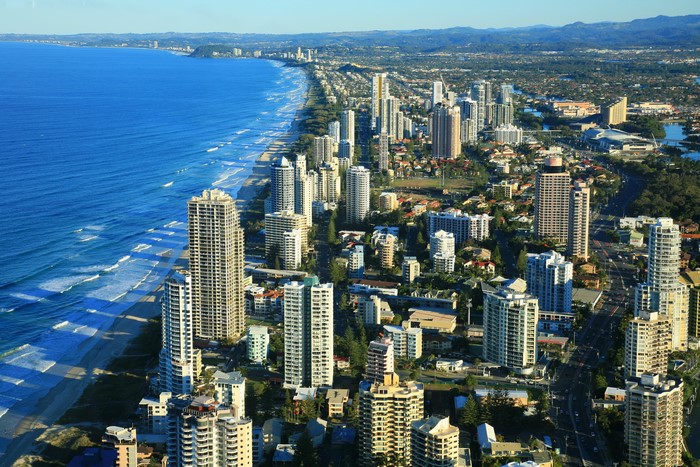 Aerial view of Gold Coast, Queensland, Australia coastline