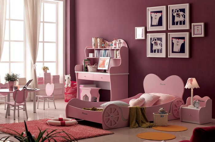 Pink Princess Bedroom with Desk and Bed