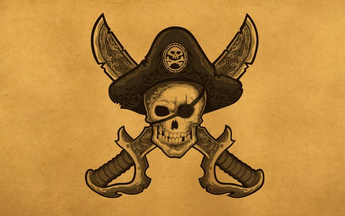 Pirate skull with crossed swords and pirate hat