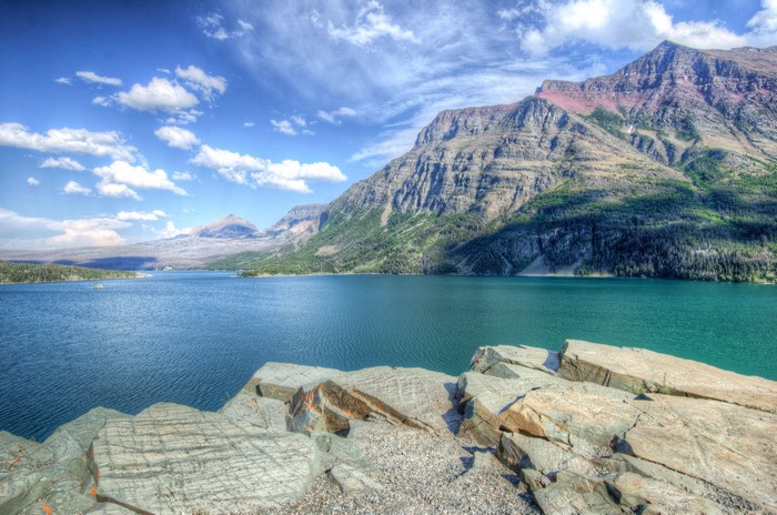 Lake McDonald and mountains in Glacier National Park