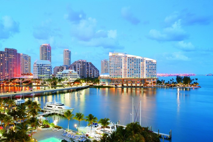 Miami Skyline and Waterfront at Dusk