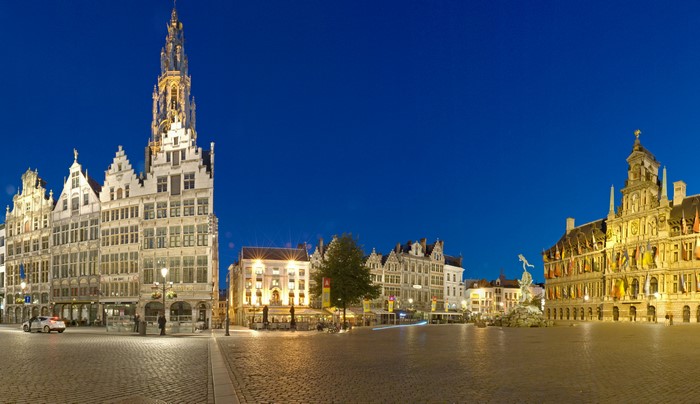 Antwerp, Belgium City Square at Night