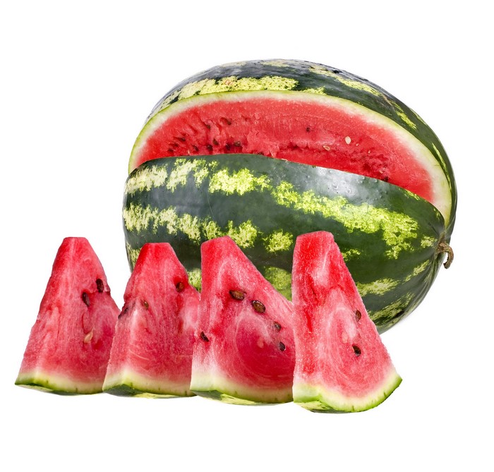Watermelon slices and a whole watermelon