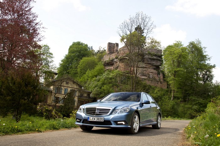 2011 Mercedes-Benz E500 in front of a castle