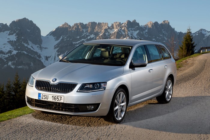 Silver Skoda Octavia Wagon 4x4 in mountains
