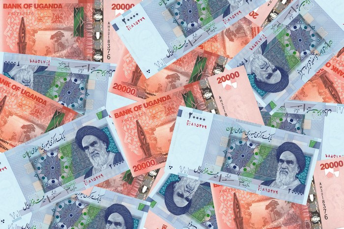Bank of Uganda and Iranian Rial banknotes