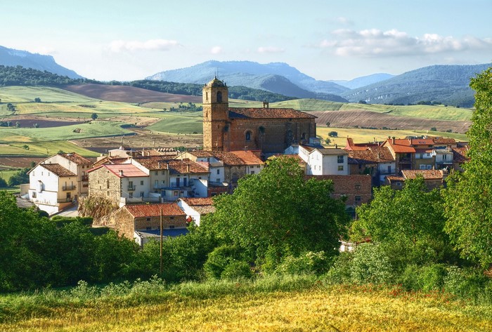 Genevilla, Navarra, Spain: Village with church and rolling hills