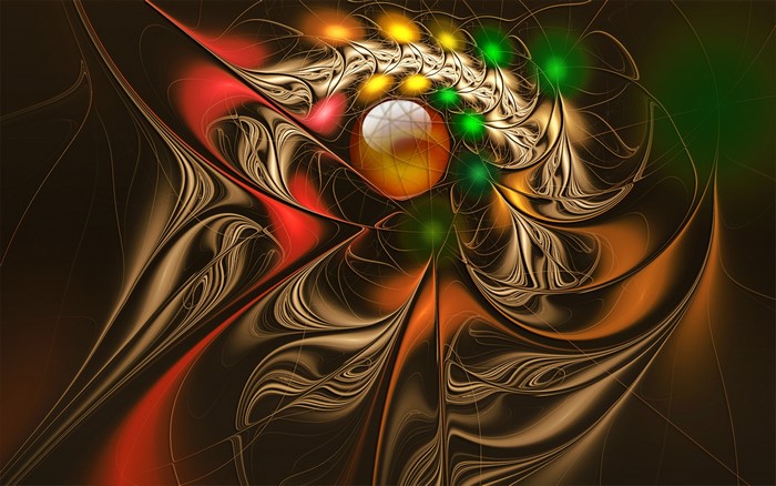 Abstract fractal with glowing lights and sphere