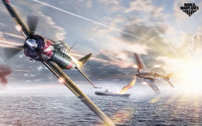 World of Warplanes aerial combat over aircraft carrier