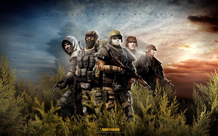 Survarium soldiers in a field at sunset