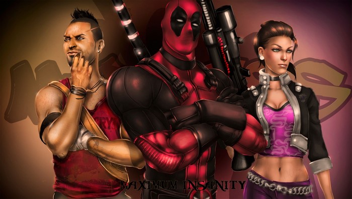Deadpool, Vaas Montenegro, and Shaundi from Saints Row