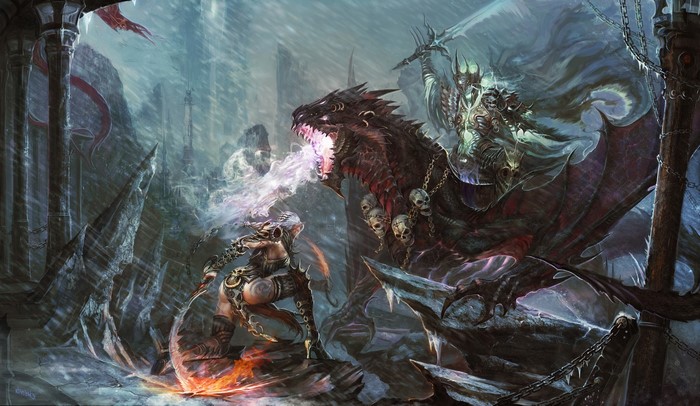 Arthas on Frostwyrm fighting a warrior in Icecrown