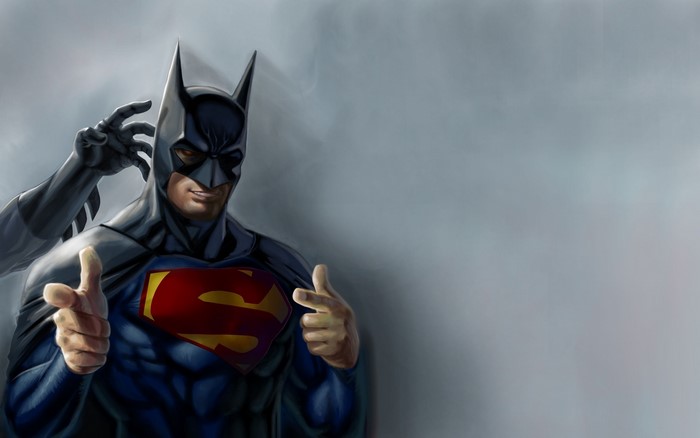 Batman wearing Superman's costume