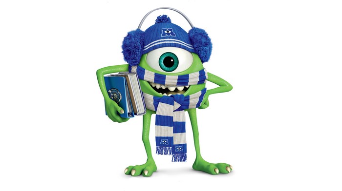 Mike Wazowski from Monsters University wearing winter clothes