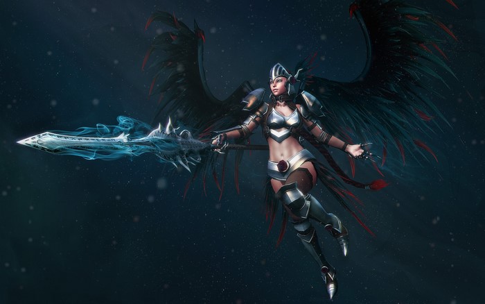 Warrior angel with black wings and glowing sword