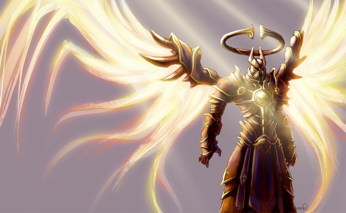 Diablo warrior with golden wings and halo