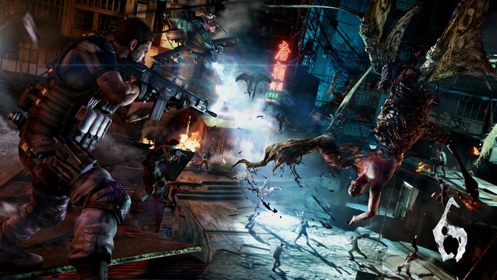 Chris Redfield fighting monsters in Resident Evil 6