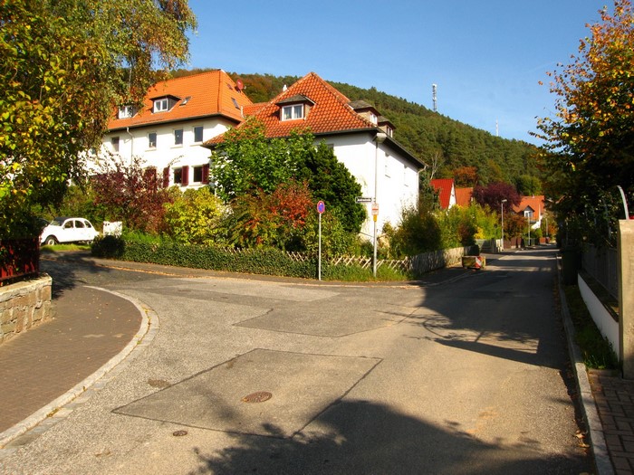 Street in Marburg, Germany with houses and trees