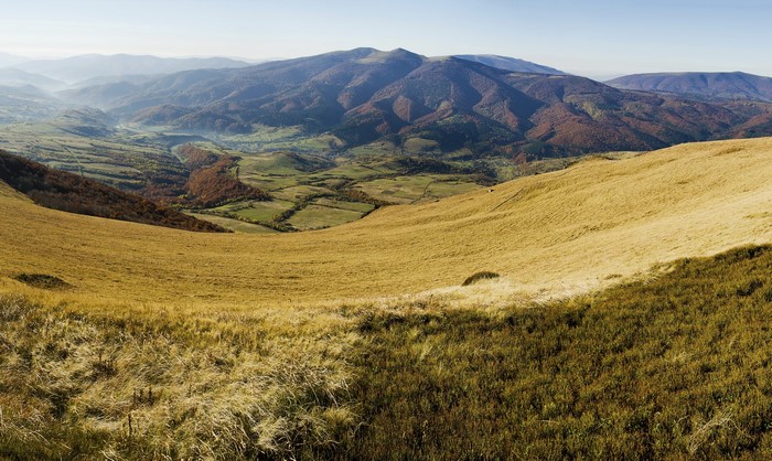 Mountains and valley in the Carpathians, Ukraine