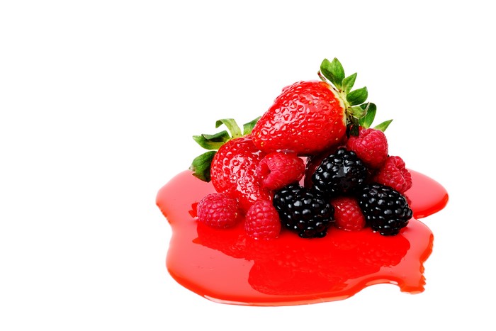 Strawberries, Raspberries, and Blackberries in Red Sauce