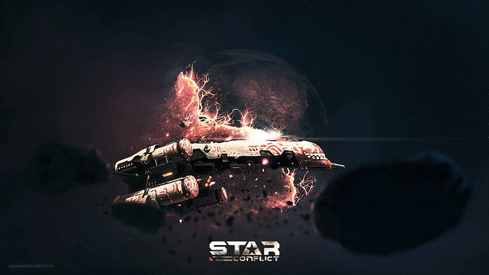Star Conflict spaceship exploding in space