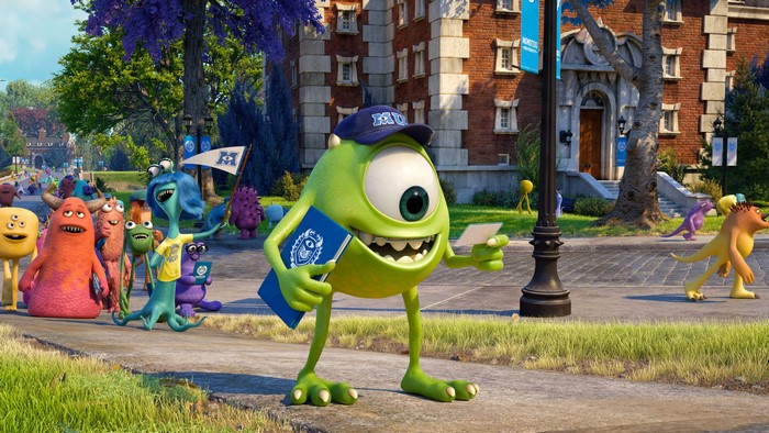 Mike Wazowski from Monsters University on campus