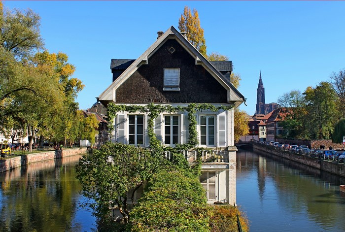 Houses along a canal in Strasbourg, France