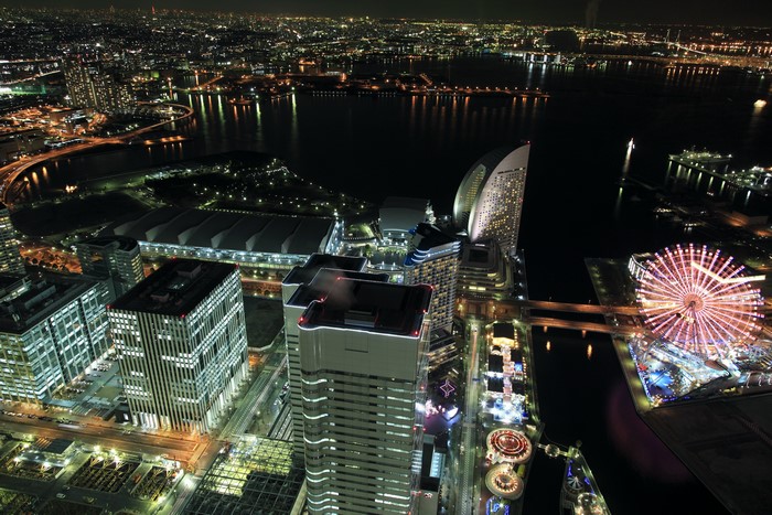 Yokohama cityscape from above at night