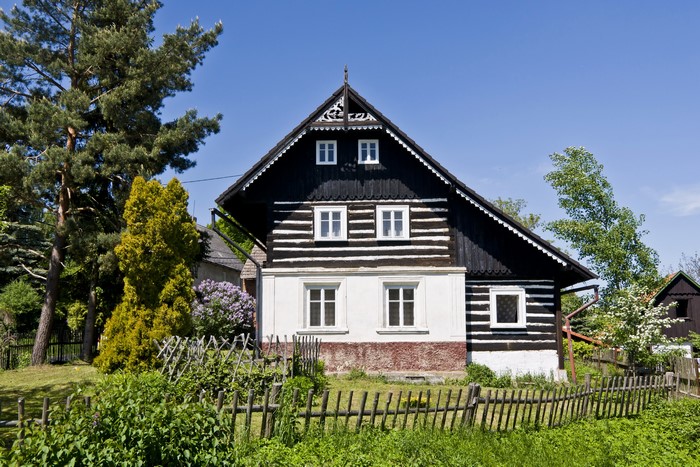 Traditional wooden house in Dobren, Czech Republic
