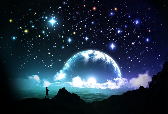 Planet and stars in the night sky