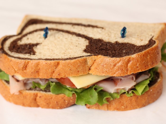 Sandwich with marble bread and ham