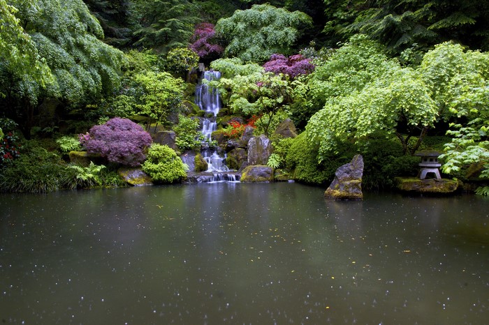 Portland Japanese Gardens waterfall and pond