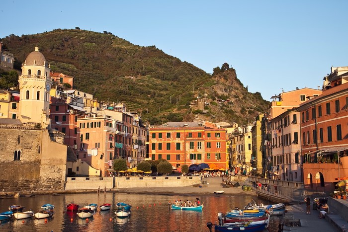 Vernazza, Italy: Colorful Houses and Boats in Harbor