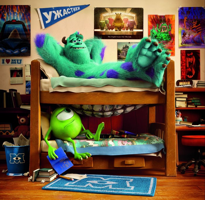 Monsters University characters on bunk beds